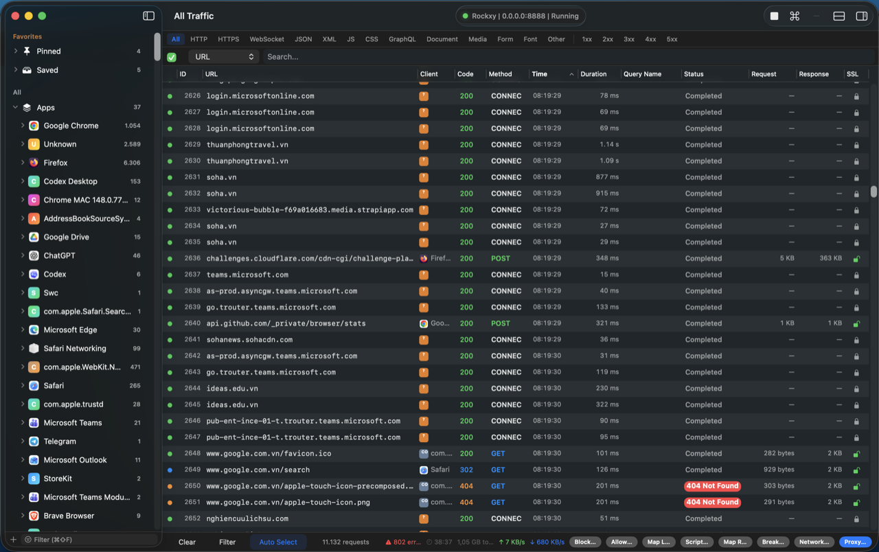 Rockxy app — network traffic inspector