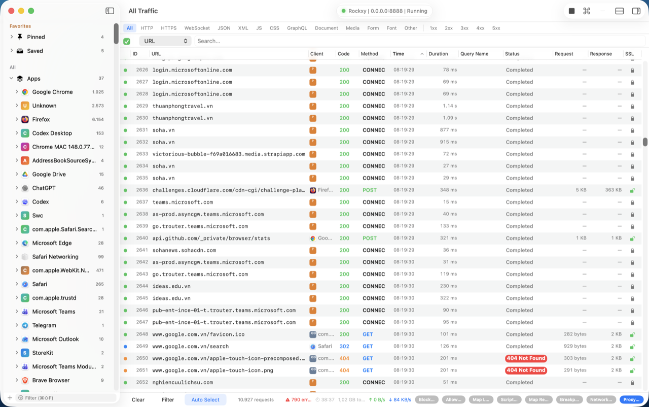Rockxy app light theme — network traffic inspector