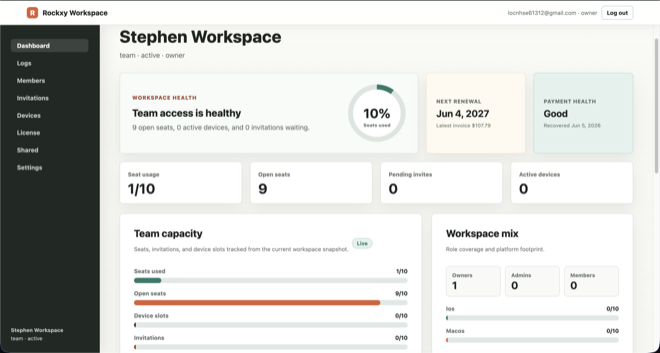 Rockxy Workspace sharing a redacted api-login capture as a scoped browser link with teammates