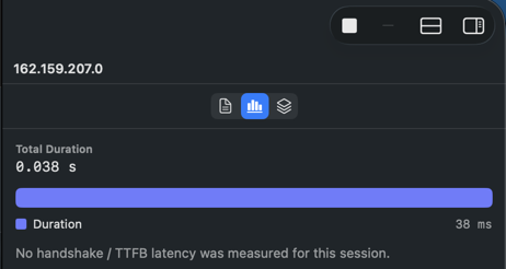 Tracexy vertical timing inspector showing total session duration